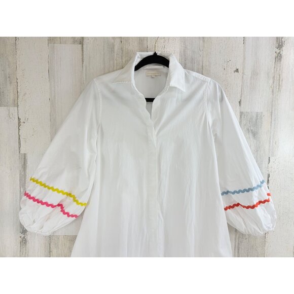 Ann Mashburn Sz S Isla Maxi Shirtdress Dress White Ric Rac - Picture 3 of 16